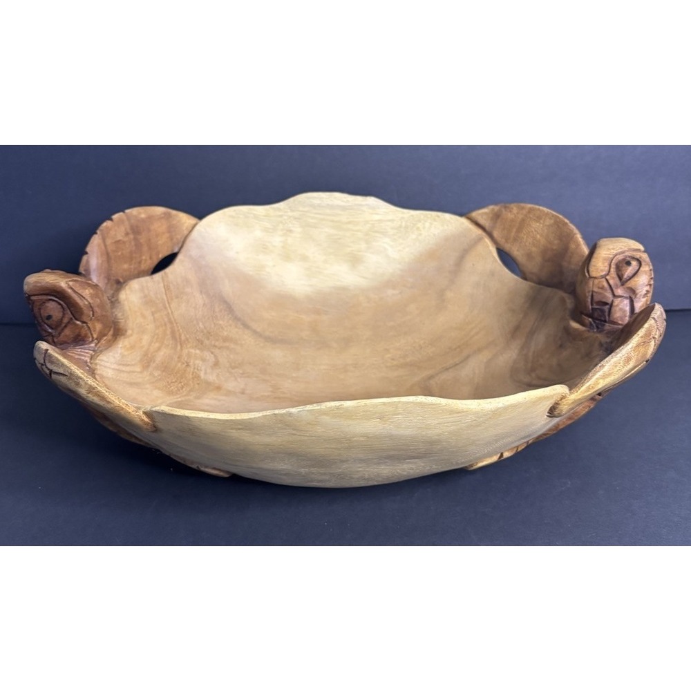 Wooden Hand Carved Two Turtles Serving Bowl Centerpiece Home Decor 15" x 12"